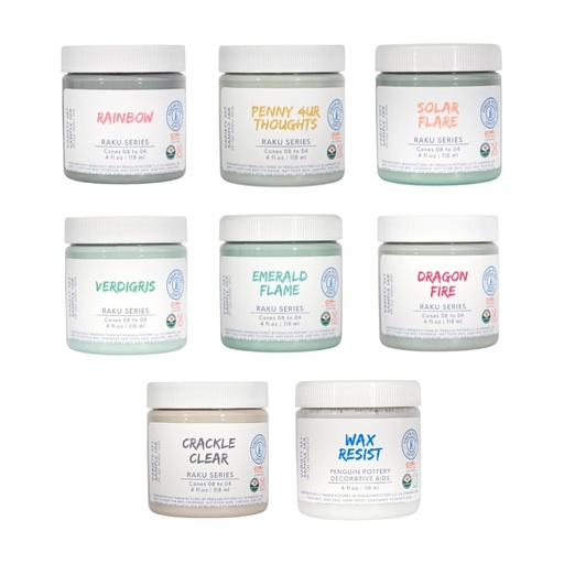 [PP-GZ-RAKU-SET1] Penguin Pottery - Raku Series - Glaze Set - Raku Series (8 x 4 fl.oz jars)