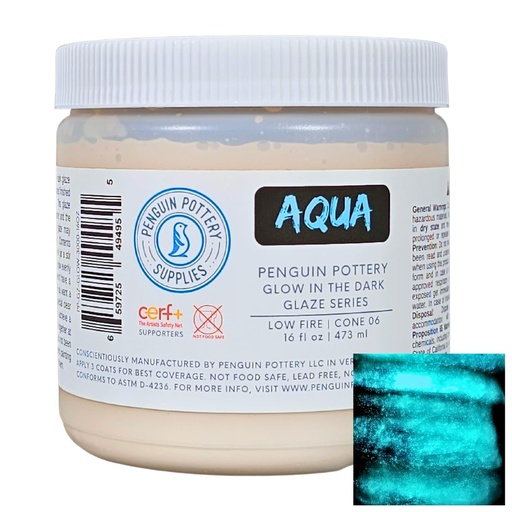[PP-GZ-GLOW-3000-16OZ] Penguin Pottery - Glow in the Dark Series - Aqua (16 fl.oz | 473 ml) (Pint | 16 fl.oz | 473 ml)